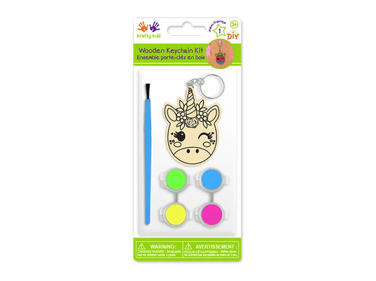 Krafty Kids Kit: DIY Wood Keychain Kit w/4 Paint Pots+Brush C) Unicorn