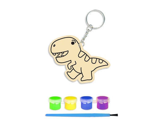 Krafty Kids Kit: DIY Wood Keychain Kit w/4 Paint Pots+Brush D) T-Rex