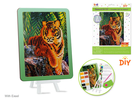 Krafty Kids Kit: 8.8"x6.8" DIY Diamond Painting Kit w/Easel A) Tiger