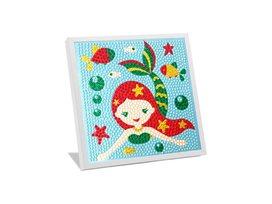 Krafty Kids Kit: 5.7"x5.7" Framed DIY Diamond Painting Canvas Kit w/Stand B) Mermaid