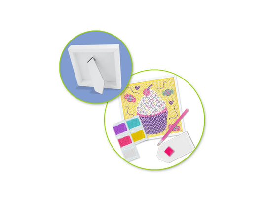 Krafty Kids Kit: 5.7"x5.7" Framed DIY Diamond Painting Canvas Kit w/Stand D) Cupcake