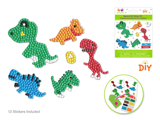 Krafty Kids Kit: Diamond Painting DIY Sticker Kit 2Shts B) Dino