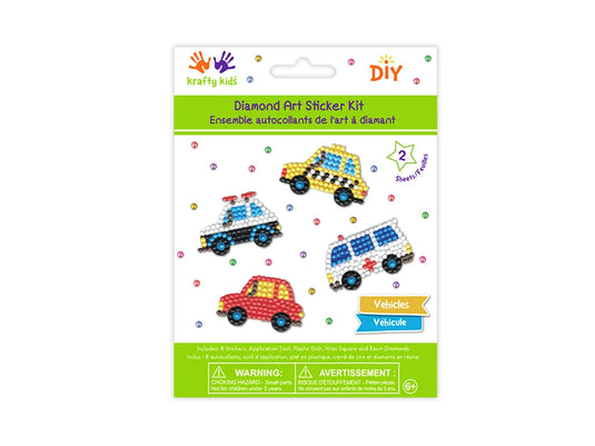 Krafty Kids Kit: Diamond Painting DIY Sticker Kit 2Shts H) Vehicles
