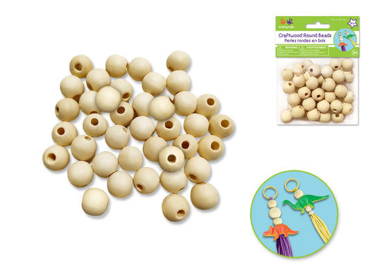 Wood Craft: Round Beads Natural C) 14mm 40pc
