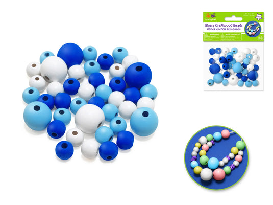 Craftwood: Glossy Round Beads Asst Color+Size 42pc A) Blue Medley