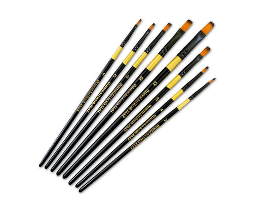 Artist Brush Set: Oriental Art Inspired x8 Wood Handle B) Flat Set