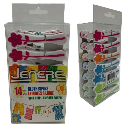 PINCES À LINGE PAQ. DE 14/pc DELUXE PLASTIC CLOTHESPINS IN PVC BOX