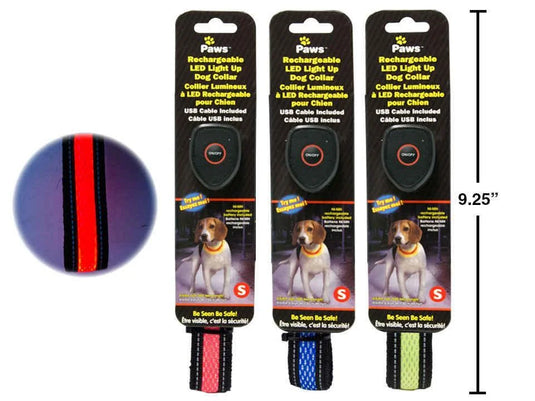 PAWS 16" Light-up Rechargable Pet Collar w/USB cable,S Size