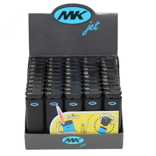 MK JET LIGHTER 50CT REFILLABLE WINDPROOF MATTE BLACK