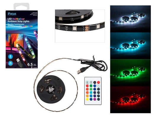 iFocus LED Multicolour Strip Lights 78"/2M 6.5ft/Remote control