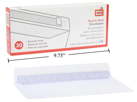 O.WKs. 30-pc #10 Peel & Seal Security Evlp (HZ)