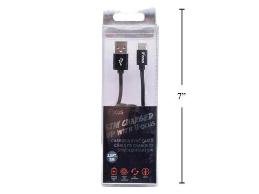 iFocus, 1M Type C Data Cable Black, pvc box + tray (HZ)