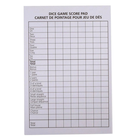Dice Game Score Pad, J-Hook