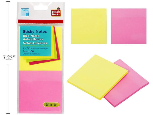O.WKs. 50-sheet Sticky Notes, 2-pack 75x75mm, Neon Col., pbh