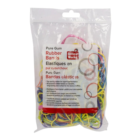 O.WKs. 4oz Rubber Bands, Assorted Sizes & Col, zip lock bag