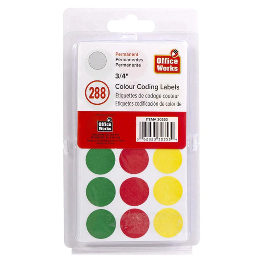 O.WKs. Colour Coding Label, 288-pc., 3/4" Dia., clam pack