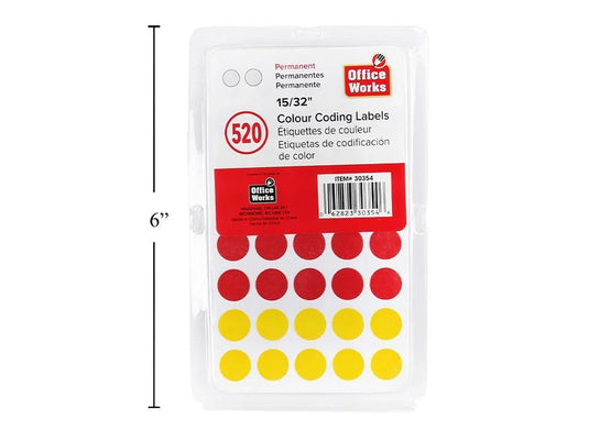 O.WKs. Colour Coding Label, 520-pc., 15/32" Dia., clam pack