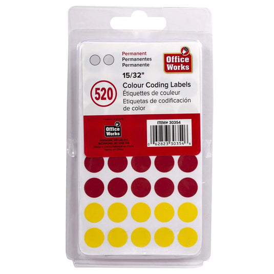 O.WKs. Colour Coding Label, 520-pc., 15/32" Dia., clam pack