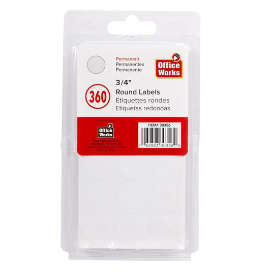 O.WKs. 3/4" Dia Round Labels, 360-pc Multi-purpose, clam pack