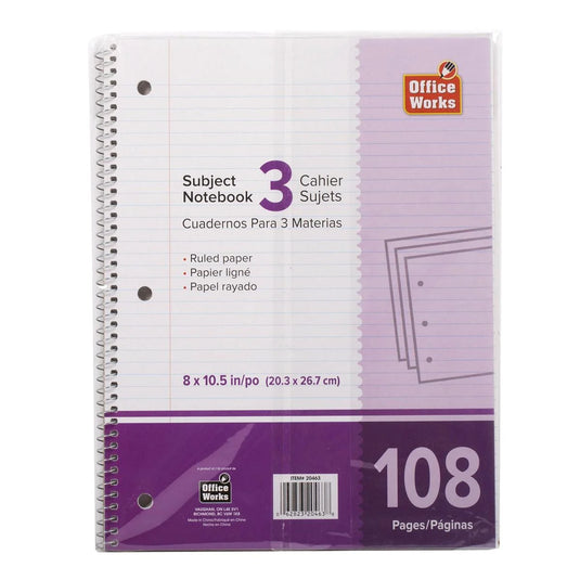 O.WKs. 108-page 3-subject Coil Book (HZ)