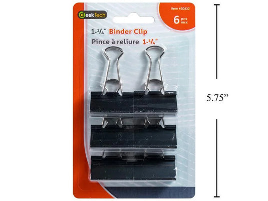 Desk Tech 6-pc 1.25" Binder Clip, Black, b/c (HZ)