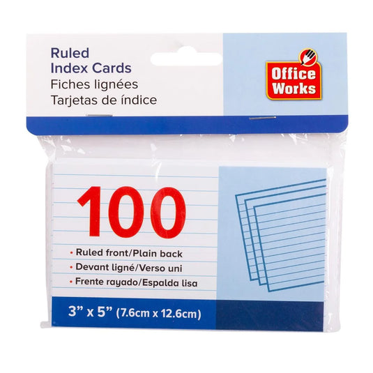 O.WKs.100-pc 3"x5" Index Card, pbh ruled.