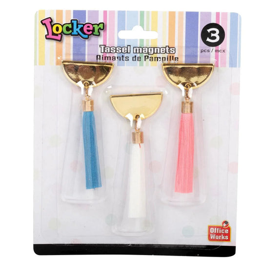 O. Wks - 3 pcs Tassel magnetics Pink,Wht,Blue. Locker series, b/c