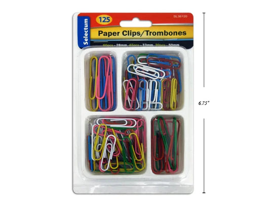 PAPER CLIP 125PC ASSTCLRS & SIZES/TRAY