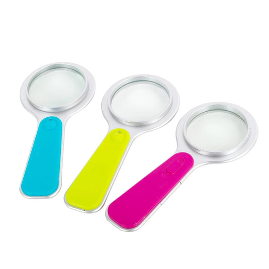 O.WKs. 2-1/4" 3x Magnifying Glass w/ Light & Glass - BL, PK, GN