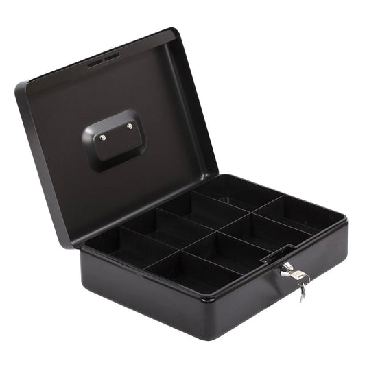 Large Heavy Duty Cash Box w/Lock, 12"Lx9.5"Wx3.5"H, Black w/box