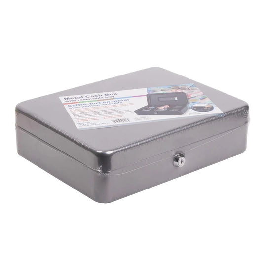 Large Heavy Duty Cash Box w/Lock, 12"Lx9.5"Wx3.5"H, Black w/box