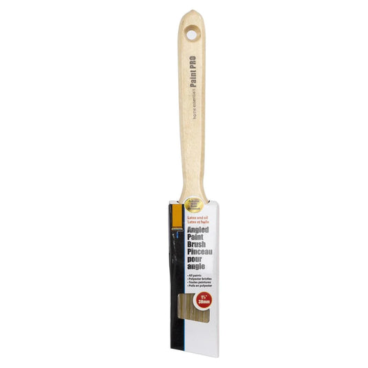 H.E. Paint Pro, 1.5" Angled Paintbrush, Wooden Handle, slv card