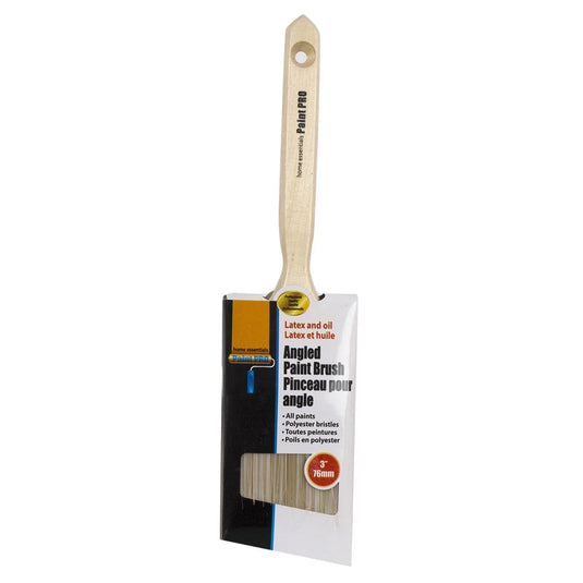 H.E. Paint Pro, 3" Angled Paintbrush, Wooden Handle, slv card