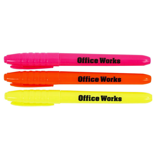 O.WKs. 3-pc "Brite" Hi-liters, Chisel Tip/Yel/Ong/Pnk(HZ)