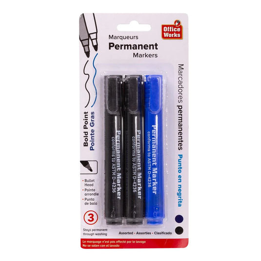 O.WKs. 3-pc Permanent Markers, 2 Colours, b/c