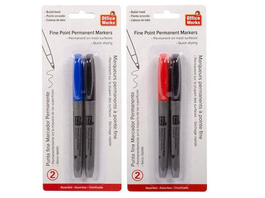 O.WKs. 2-Pk Fine Point Permanent RD&BLK / BLU/BLK