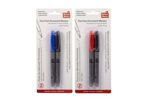 O.WKs. 2-Pk Fine Point Permanent RD&BLK / BLU/BLK