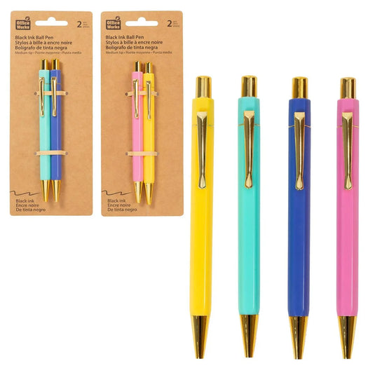 O.WKs. Assorted 2-Pcs Ball Pen Medium tip, Black ink