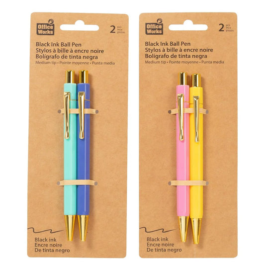 O.WKs. Assorted 2-Pcs Ball Pen Medium tip, Black ink