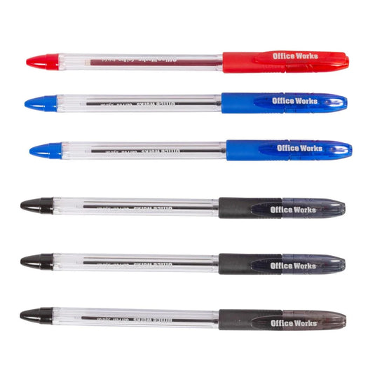 O.WKs. 6-Pc Gel Pens, b/c 1 Red, 2 Blue, 3 Black