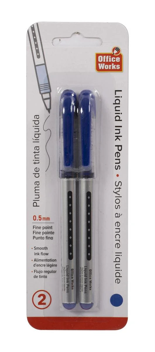 O.WKs. 2-pc Liquid Ink Pens, Blue Ink, b/c