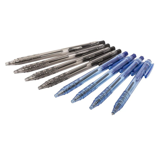 O.WKs. Retractable Ball Pen, 8-pc.,Blue & Black, pbh