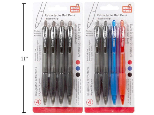O.WKs. 4-pc Retractable Ballpen, 2 styl, Red,Black&Blue Ink (HZ)
