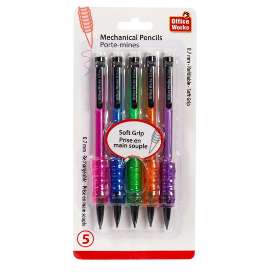 O.WKs. 5-Pc 0.7 Mechanical Pencil w/Comfort Grip, blister card