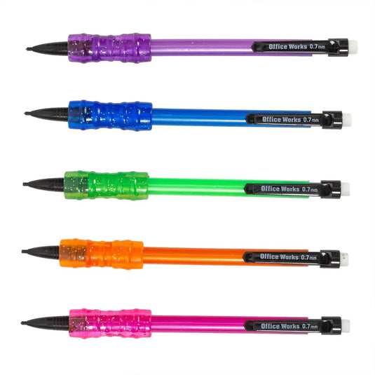 O.WKs. 5-Pc 0.7 Mechanical Pencil w/Comfort Grip, blister card