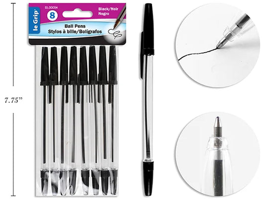 8 BLACK INK PENS