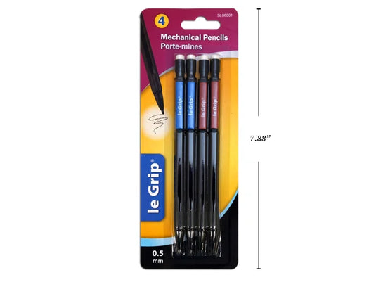 4 PK MECH. PENCILS 0.5MM WITH COLOURED CLIP