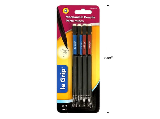 4 PK MECH. PENCILS 0.7MM WITH COLOURED CLIPS