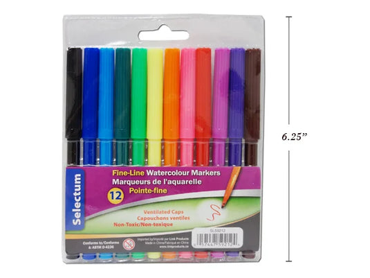 12 PC WATER COLOR MARKERS W.VENTILATED CAPS