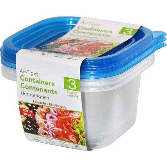 DEEP PLASTIC CONTAINER 3PK 900ml, 5.9x5.7x4.5